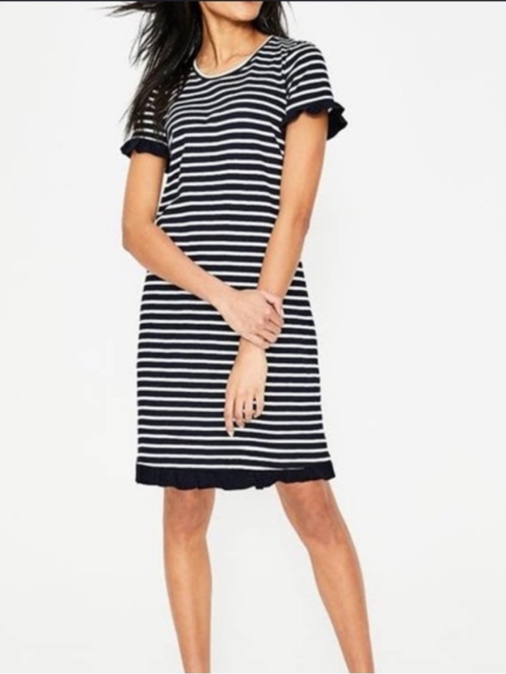 Boden Navy and White Striped Emily Short Sleeve Dress Sz 10
